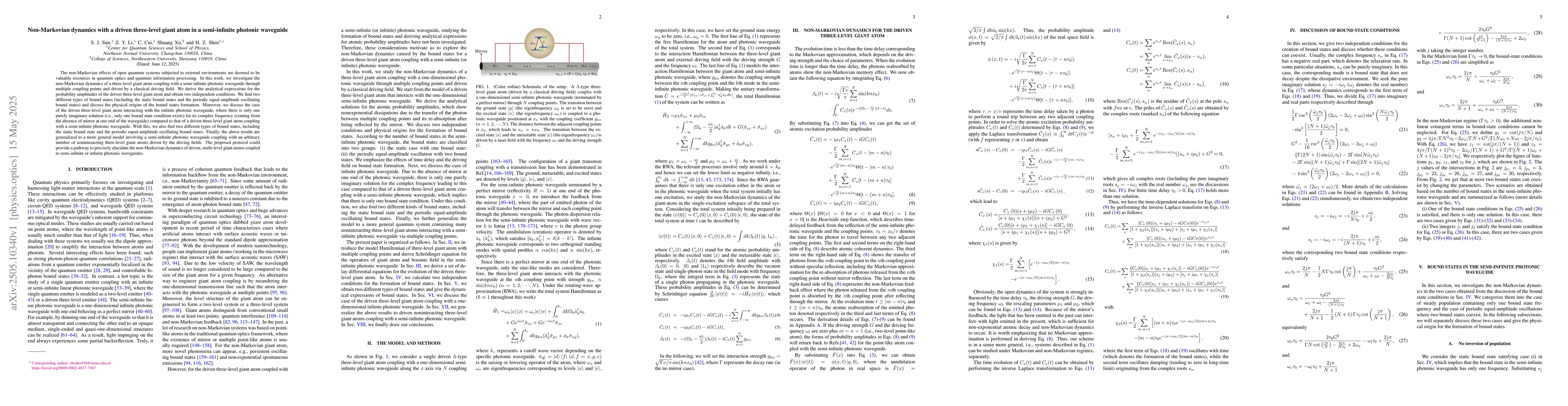 Thumbnail for Non-Markovian dynamics with a driven three-level giant atom in a
  semi-infinite photonic waveguide