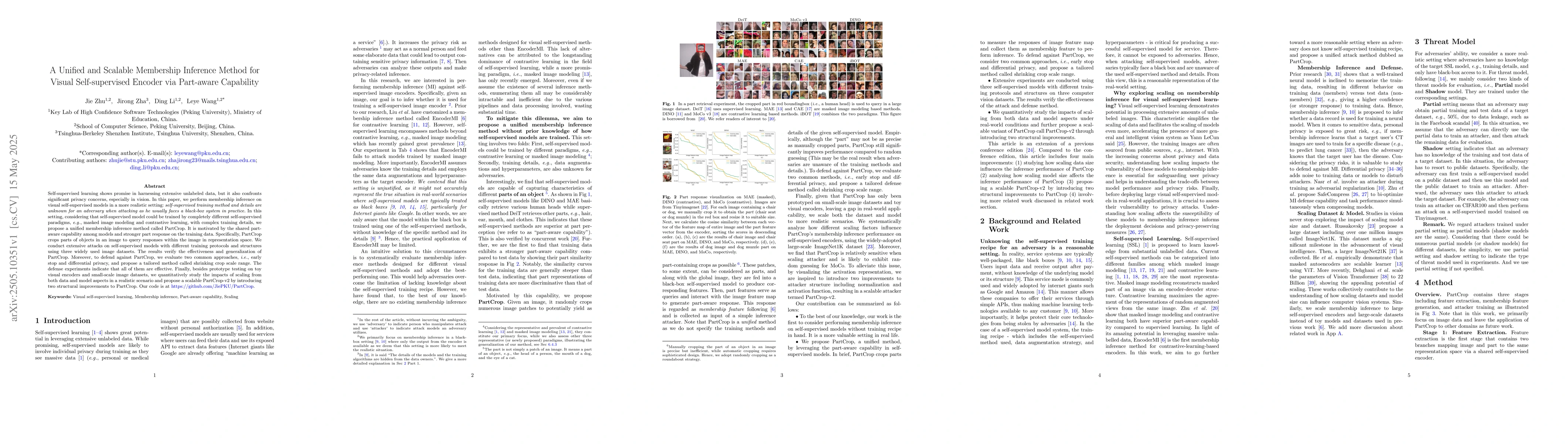 Thumbnail for A Unified and Scalable Membership Inference Method for Visual
  Self-supervised Encoder via Part-aware Capability