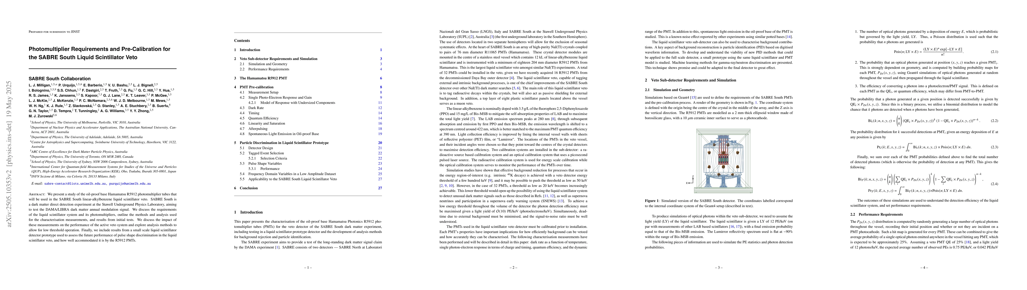 Thumbnail for Photomultiplier Requirements and Pre-Calibration for the SABRE South
  Liquid Scintillator Veto