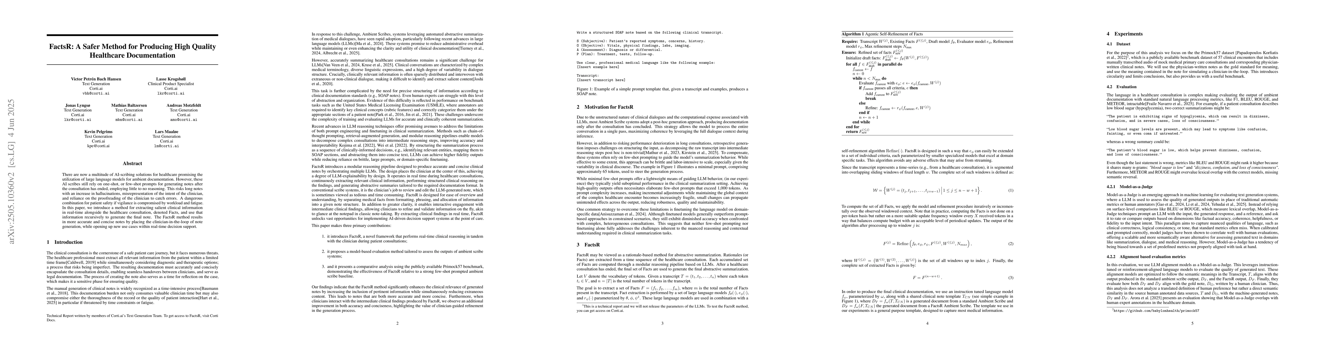 Thumbnail for FactsR: A Safer Method for Producing High Quality Healthcare
  Documentation
