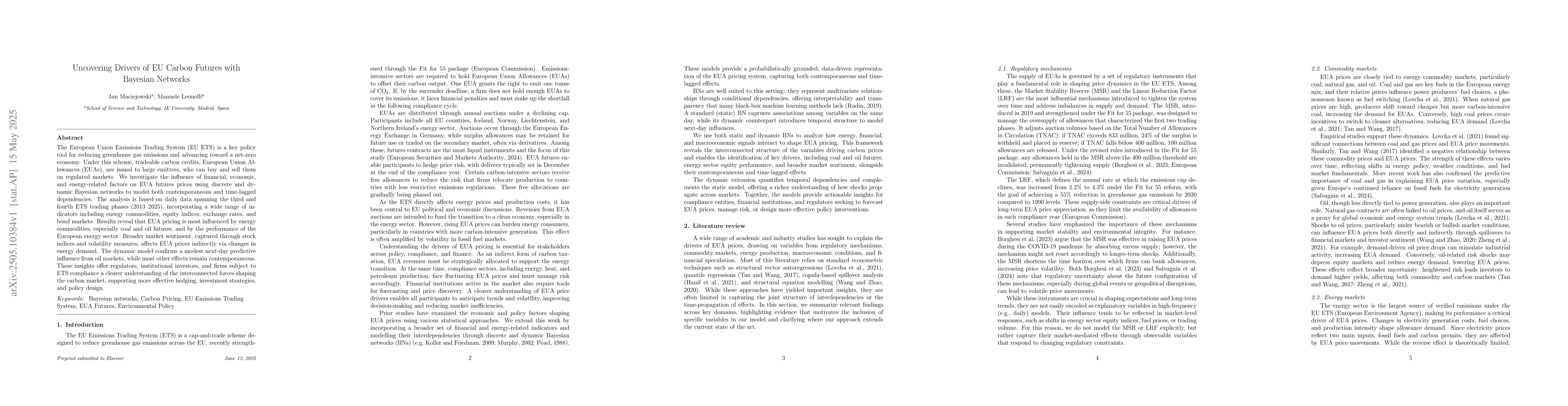 Thumbnail for Uncovering Drivers of EU Carbon Futures with Bayesian Networks