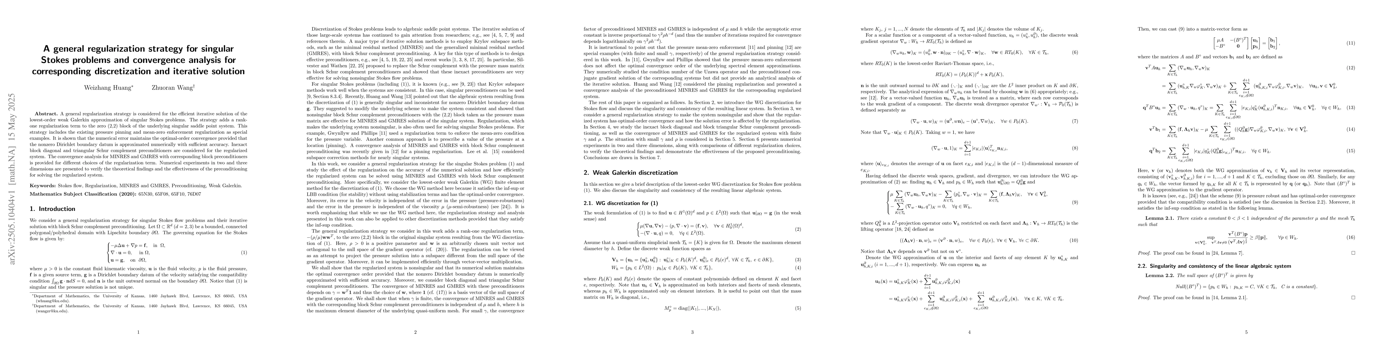 Thumbnail for A general regularization strategy for singular Stokes problems and
  convergence analysis for corresponding discretization and iterative solution
