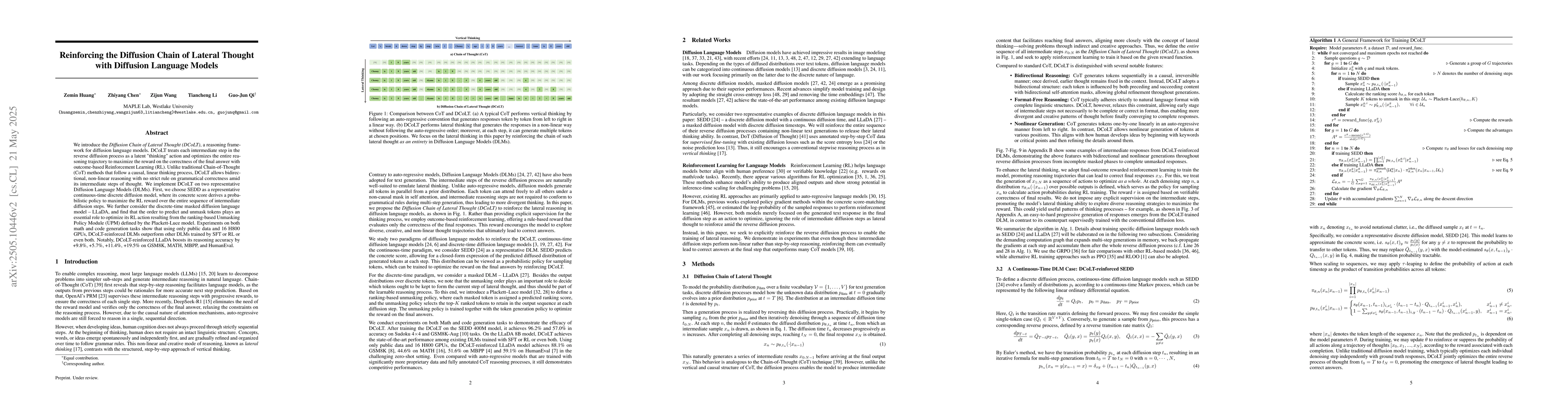 Thumbnail for Reinforcing the Diffusion Chain of Lateral Thought with Diffusion
  Language Models