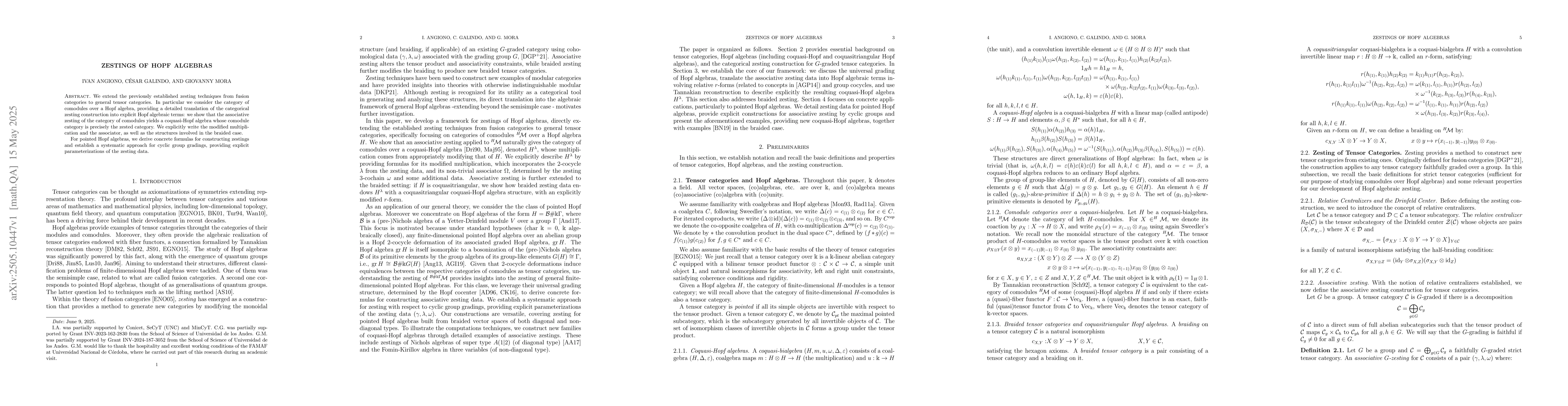 Thumbnail for Zestings of Hopf Algebras
