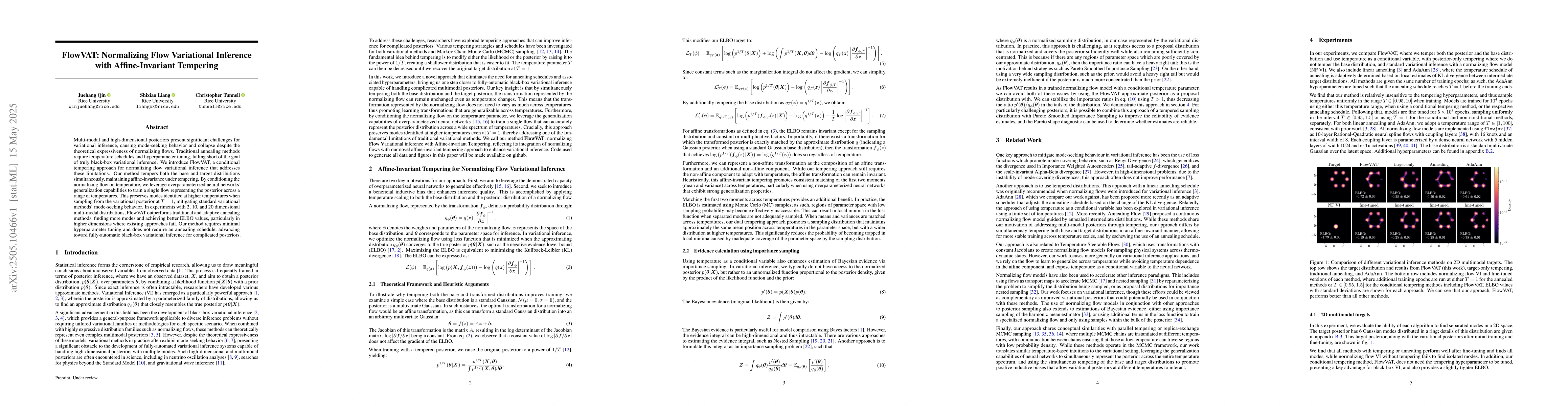 Thumbnail for FlowVAT: Normalizing Flow Variational Inference with Affine-Invariant
  Tempering