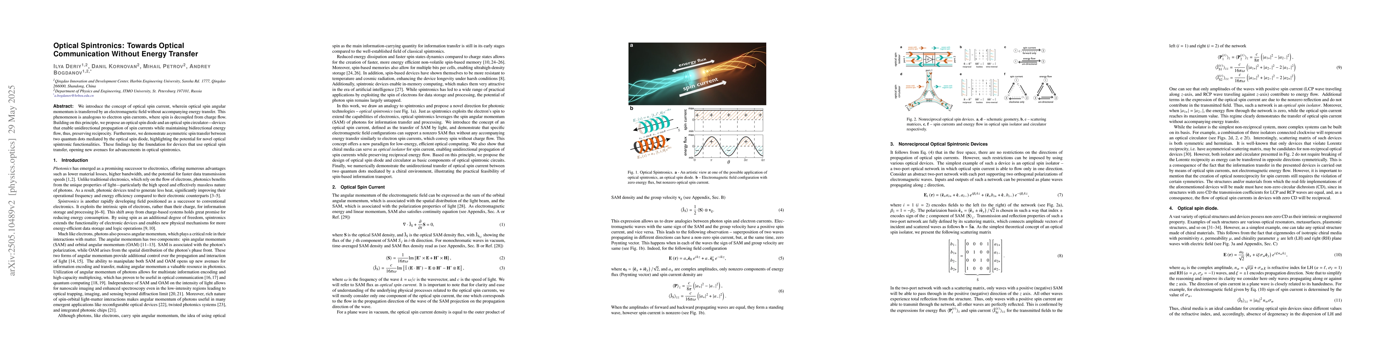 Thumbnail for Optical Spintronics: Towards Optical Communication Without Energy
  Transfer