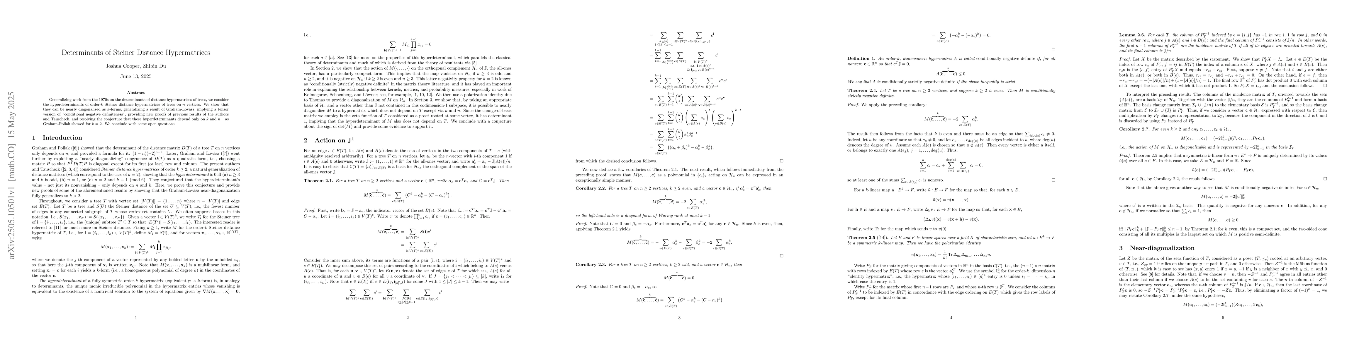 Thumbnail for Determinants of Steiner Distance Hypermatrices