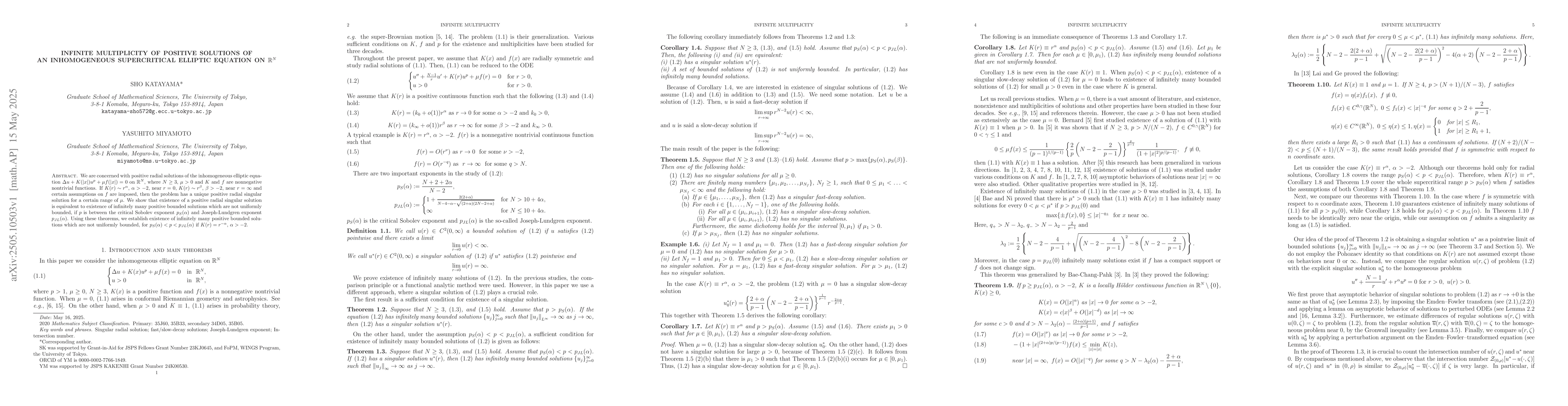 Thumbnail for Infinite multiplicity of positive solutions of an inhomogeneous
  supercritical elliptic equation on $\mathbb{R}^N$