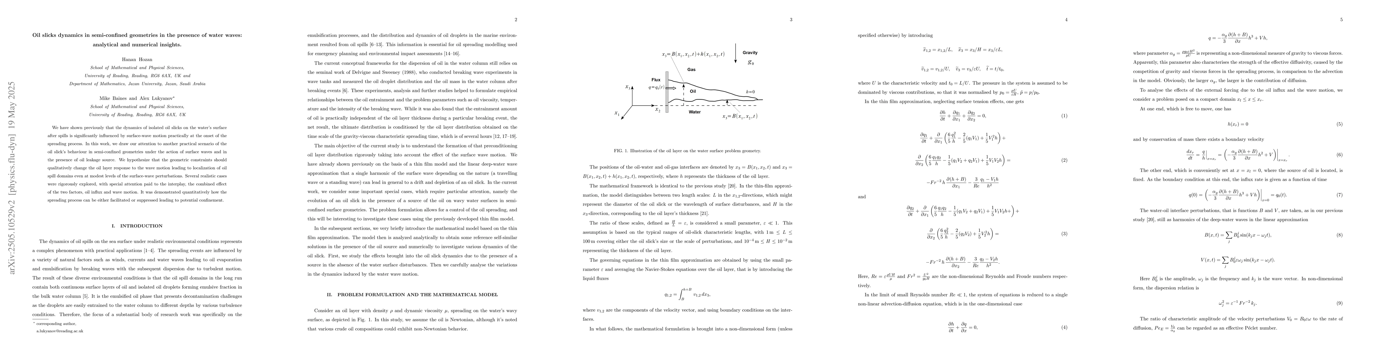 Thumbnail for Oil slicks dynamics in semi-confined geometries in the presence of water
  waves: analytical and numerical insights