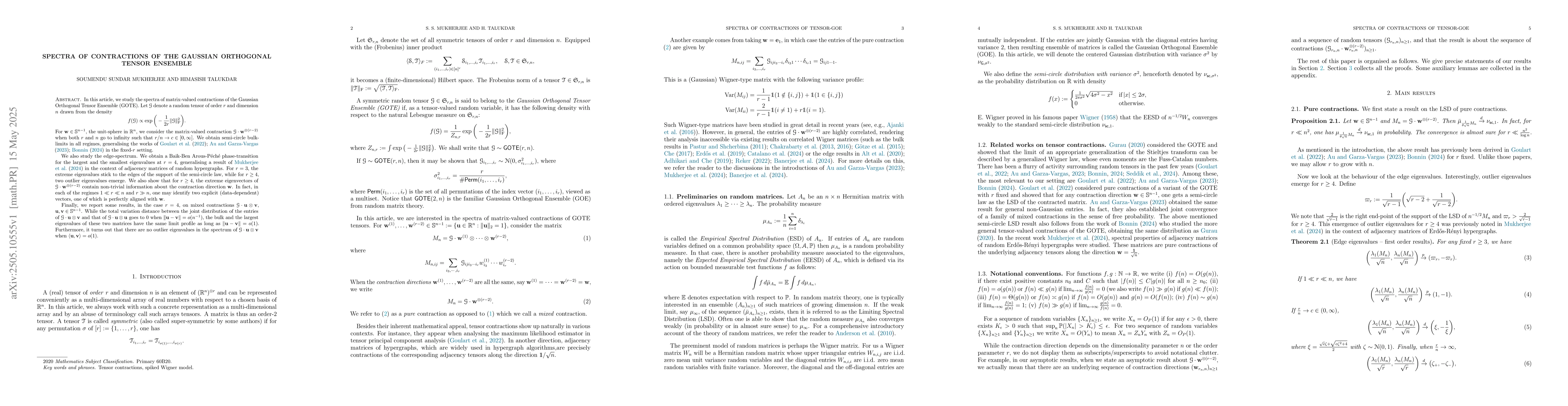 Thumbnail for Spectra of contractions of the Gaussian Orthogonal Tensor Ensemble