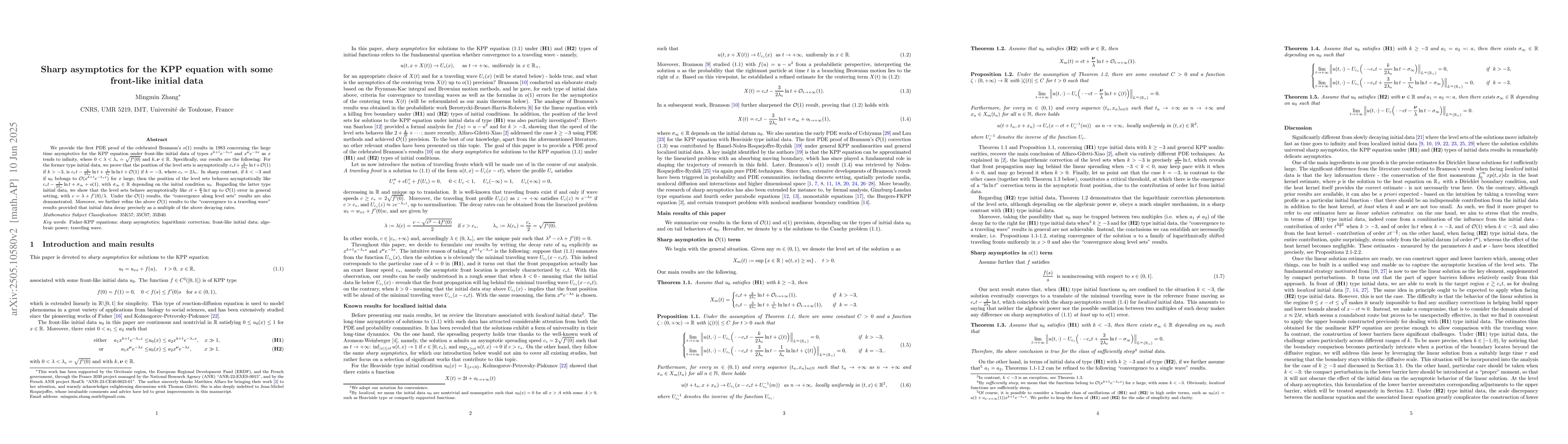 Thumbnail for Sharp asymptotics for the KPP equation with some front-like initial data