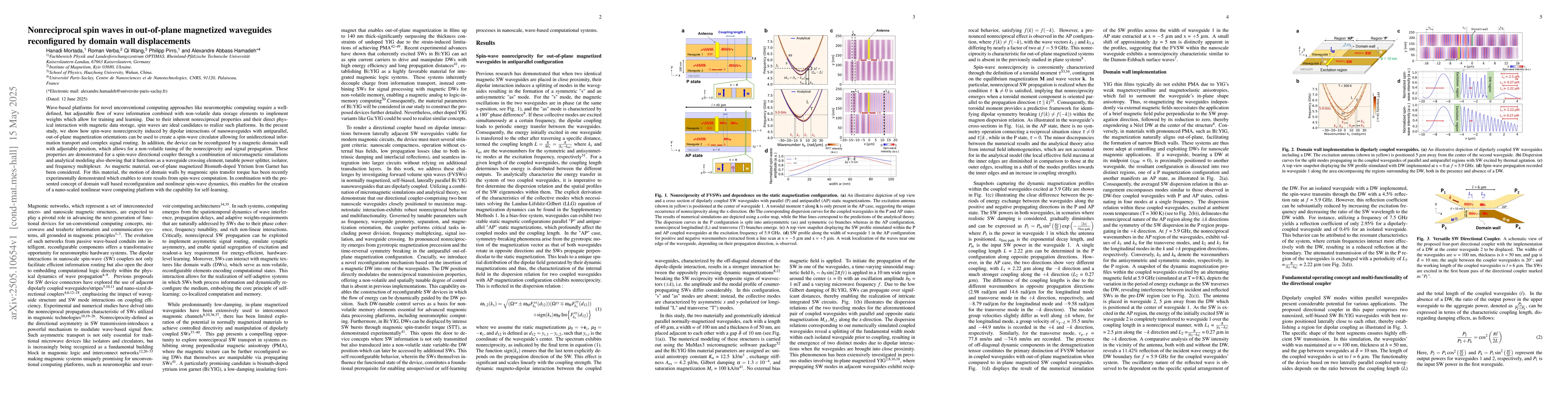 Thumbnail for Nonreciprocal spin waves in out-of-plane magnetized waveguides
  reconfigured by domain wall displacements