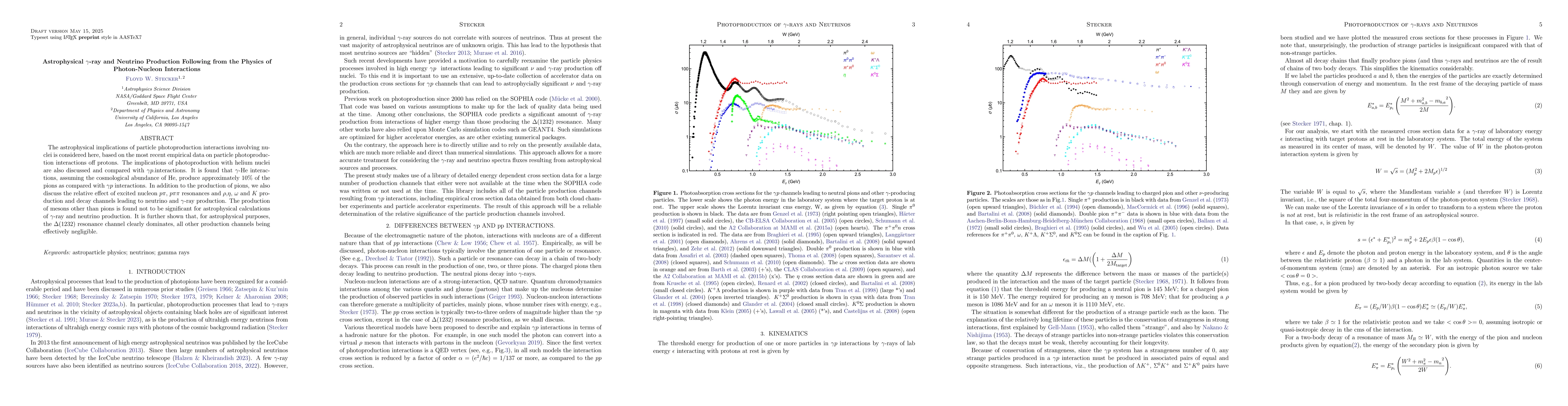 Thumbnail for Astrophysical Gamma-ray and Neutrino Production Following from the
  Physics of Photon-Nucleon Interactions
