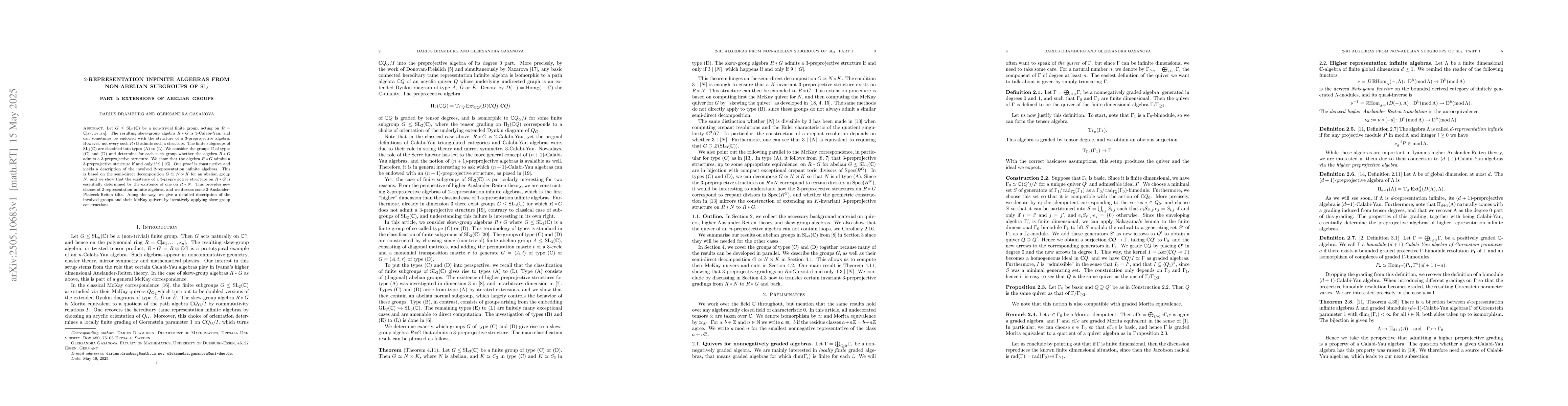 Thumbnail for $2$-representation infinite algebras from non-abelian subgroups of
  $\operatorname{SL}_3$. Part I: Extensions of abelian groups