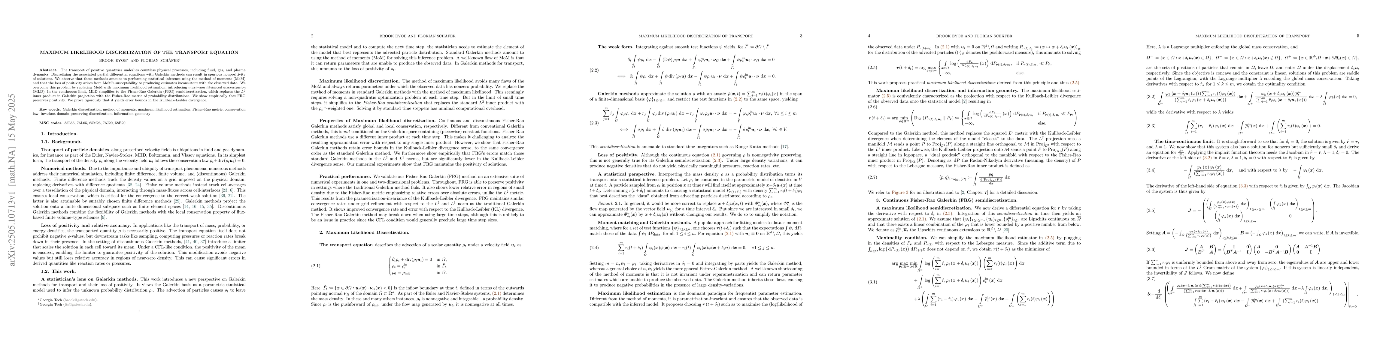 Thumbnail for Maximum likelihood discretization of the transport equation