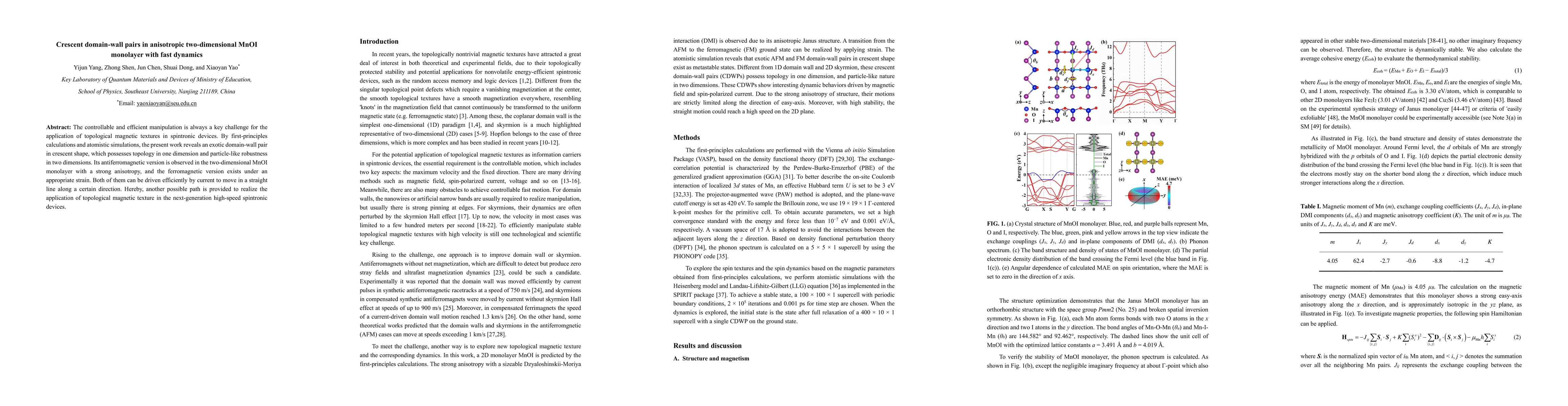 Thumbnail for Crescent domain-wall pairs in anisotropic two-dimensional MnOI monolayer
  with fast dynamics
