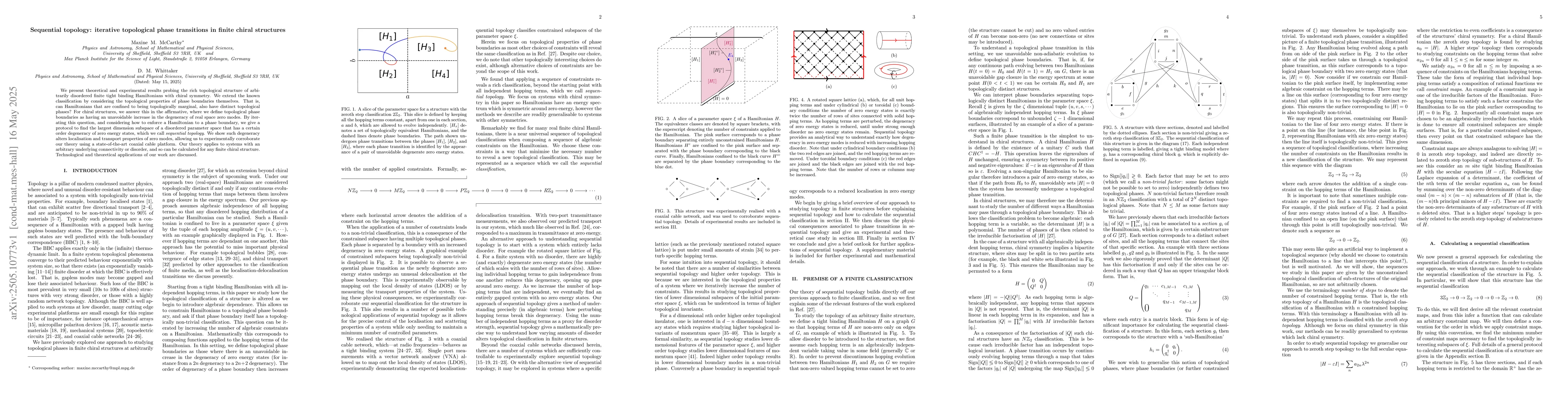 Thumbnail for Sequential topology: iterative topological phase transitions in finite
  chiral structures