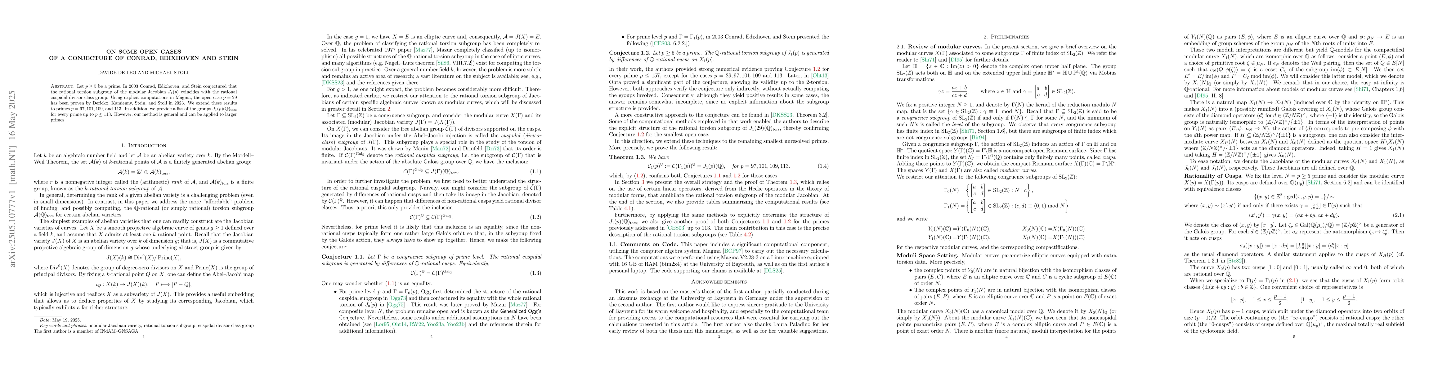 Thumbnail for On Some Open Cases of a Conjecture of Conrad, Edixhoven and Stein
