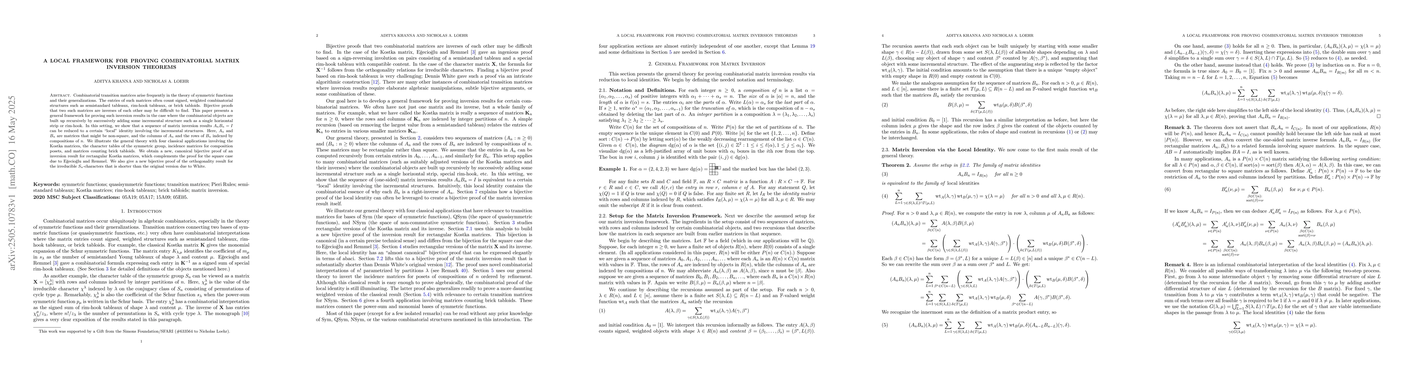 Thumbnail for A local framework for proving combinatorial matrix inversion theorems