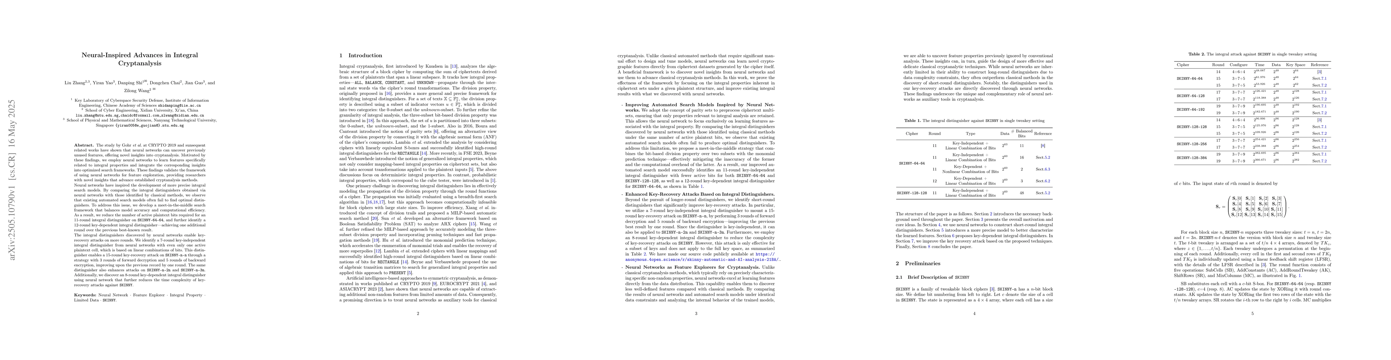 Thumbnail for Neural-Inspired Advances in Integral Cryptanalysis