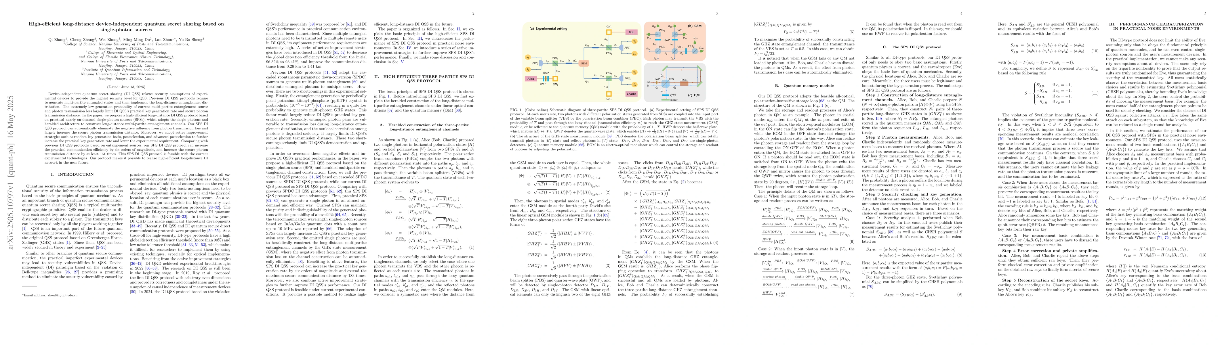 Thumbnail for High-efficient long-distance device-independent quantum secret sharing
  based on single-photon sources