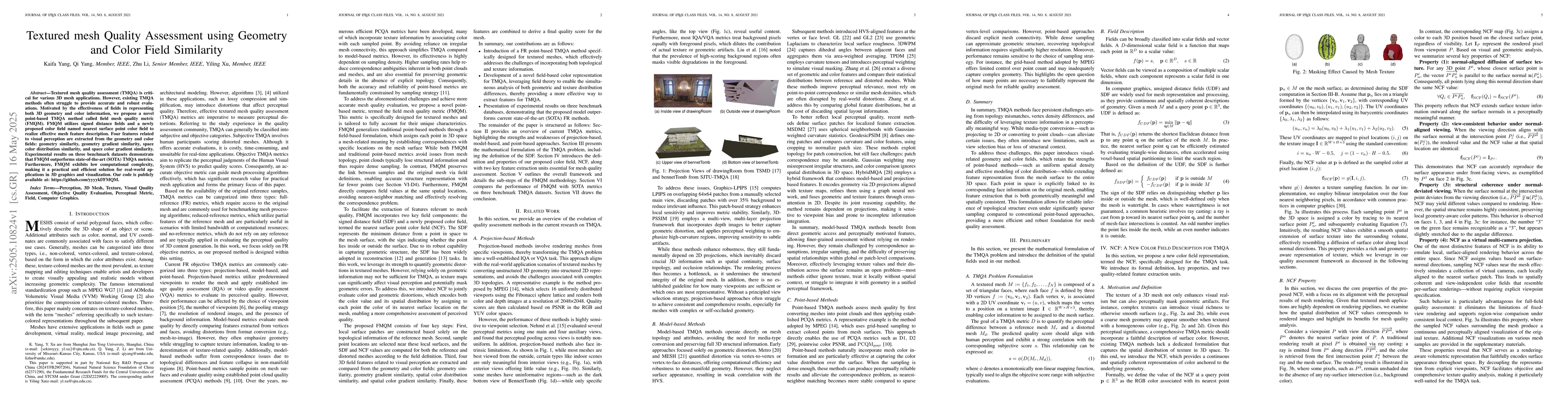 Thumbnail for Textured mesh Quality Assessment using Geometry and Color Field
  Similarity