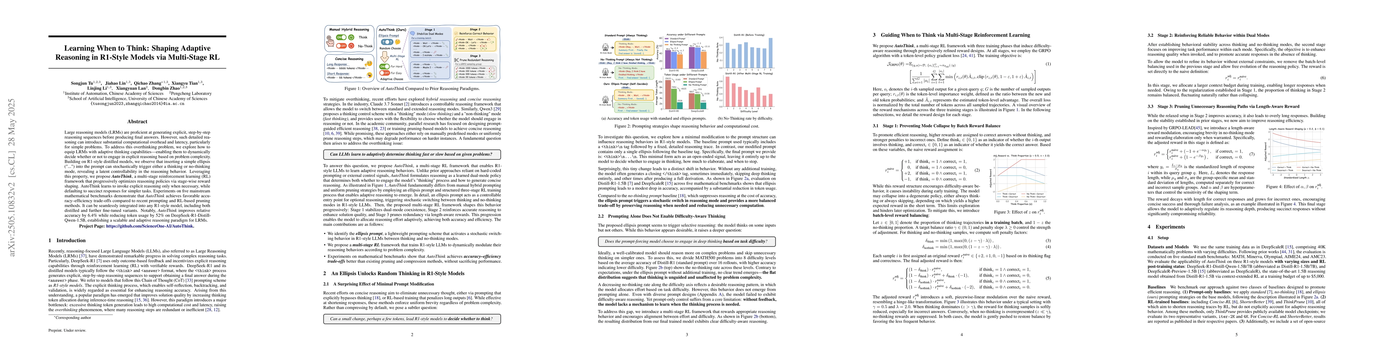 Thumbnail for Learning When to Think: Shaping Adaptive Reasoning in R1-Style Models
  via Multi-Stage RL