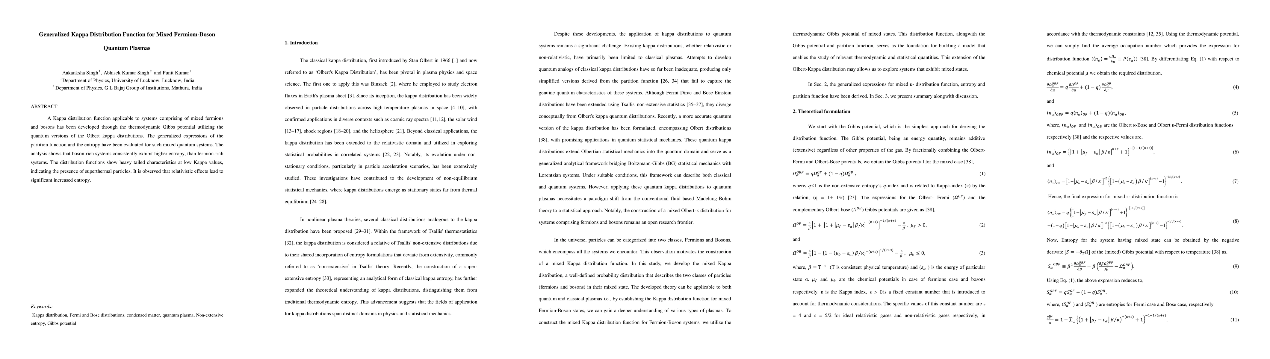 Thumbnail for Generalized Kappa Distribution Function for Mixed Fermiom-Boson Quantum
  Plasmas