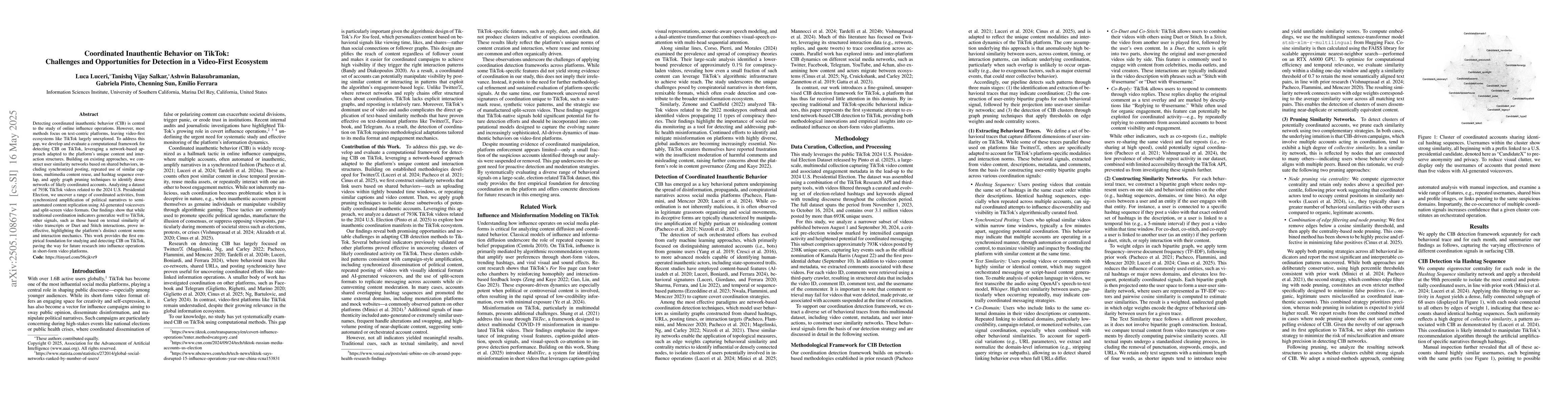 Thumbnail for Coordinated Inauthentic Behavior on TikTok: Challenges and Opportunities
  for Detection in a Video-First Ecosystem