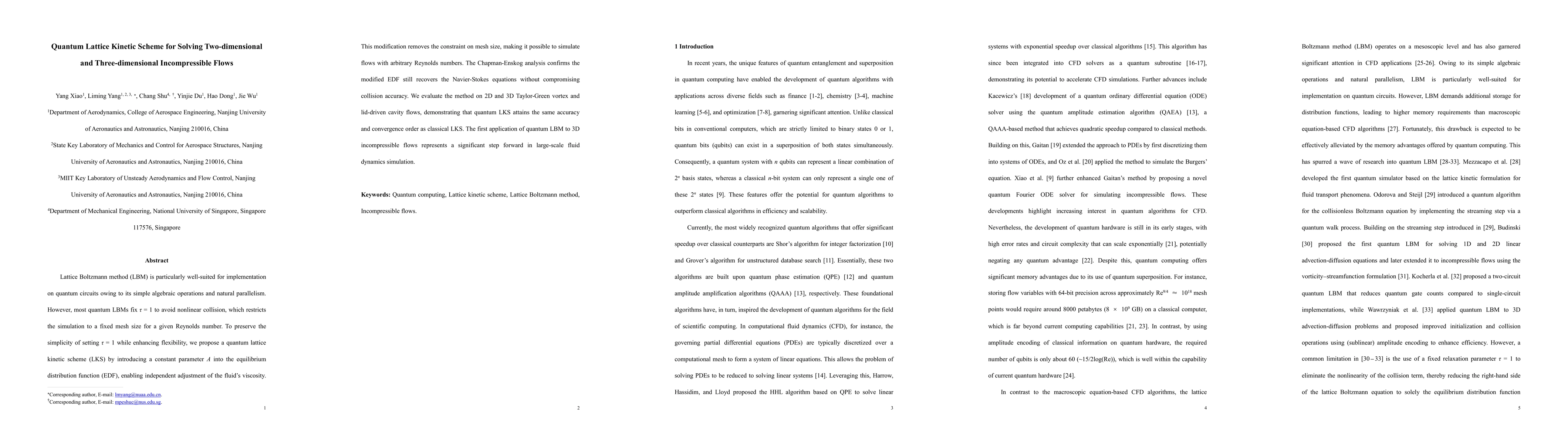 Thumbnail for Quantum Lattice Kinetic Scheme for Solving Two-dimensional and
  Three-dimensional Incompressible Flows