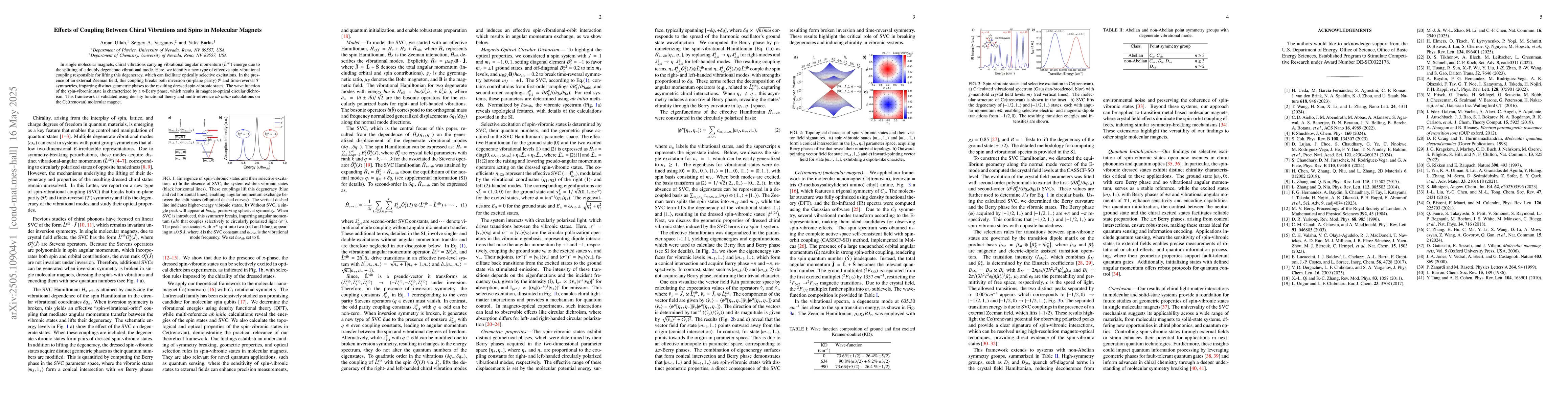 Thumbnail for Effects of Coupling Between Chiral Vibrations and Spins in Molecular
  Magnets