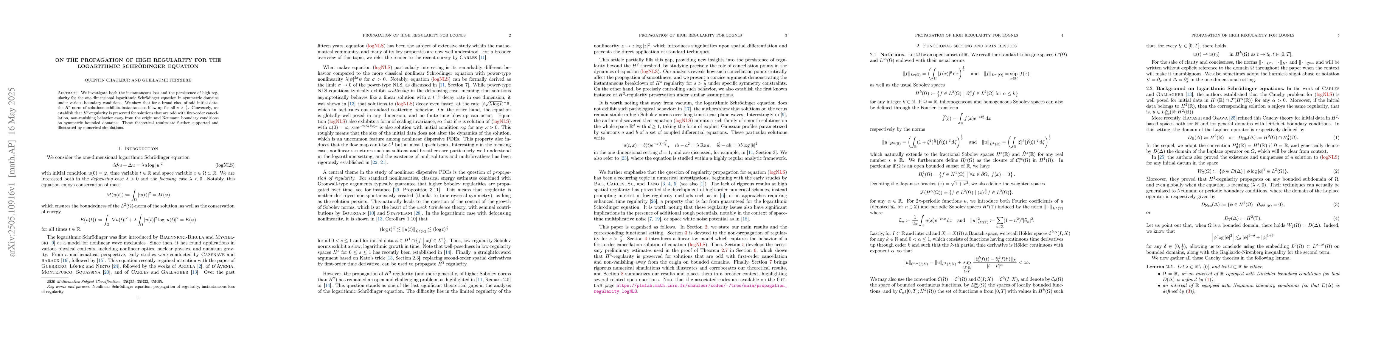 Thumbnail for On the propagation of high regularity for the logarithmic
  Schr{ö}dinger equation