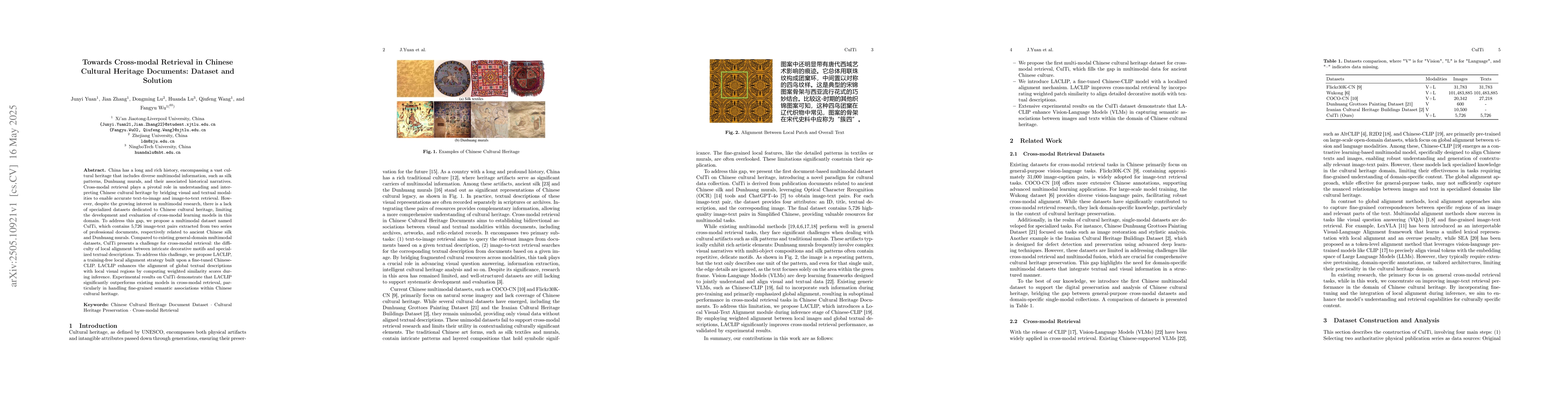 Thumbnail for Towards Cross-modal Retrieval in Chinese Cultural Heritage Documents:
  Dataset and Solution