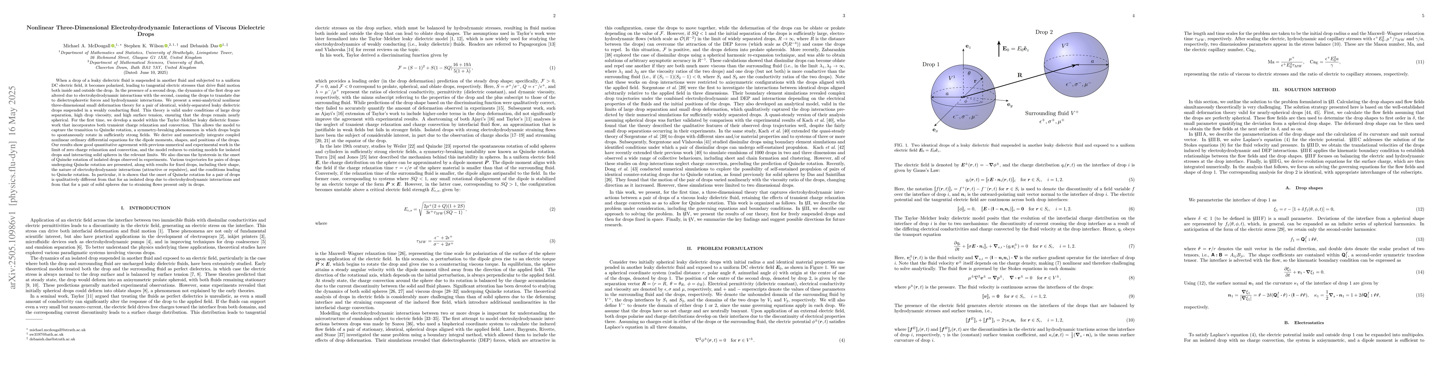Thumbnail for Nonlinear Three-Dimensional Electrohydrodynamic Interactions of Viscous
  Dielectric Drops