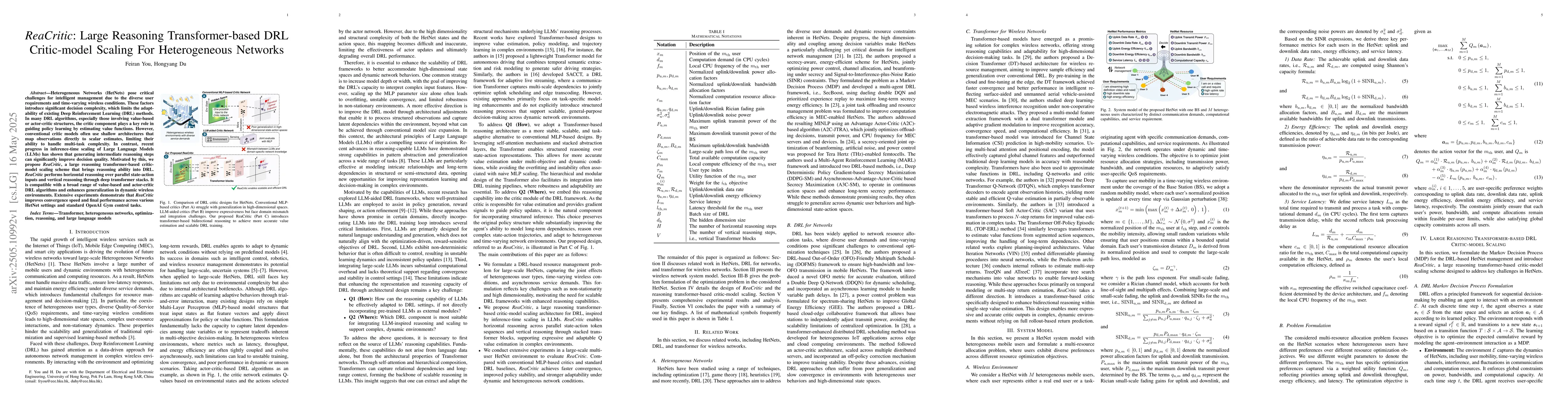 Thumbnail for ReaCritic: Large Reasoning Transformer-based DRL Critic-model Scaling
  For Heterogeneous Networks