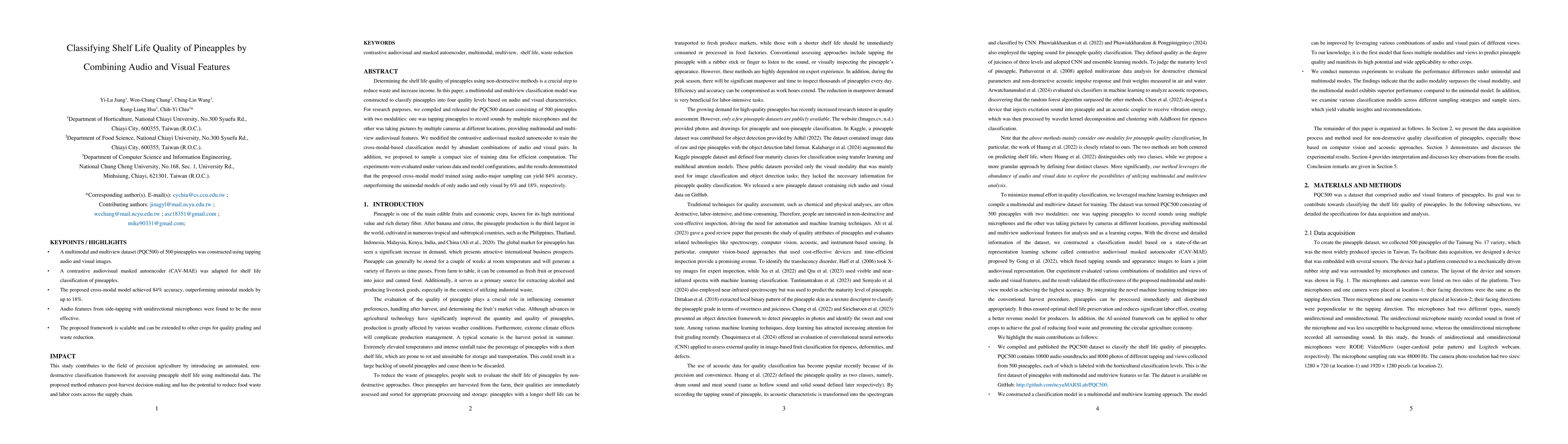 Thumbnail for Classifying Shelf Life Quality of Pineapples by Combining Audio and
  Visual Features