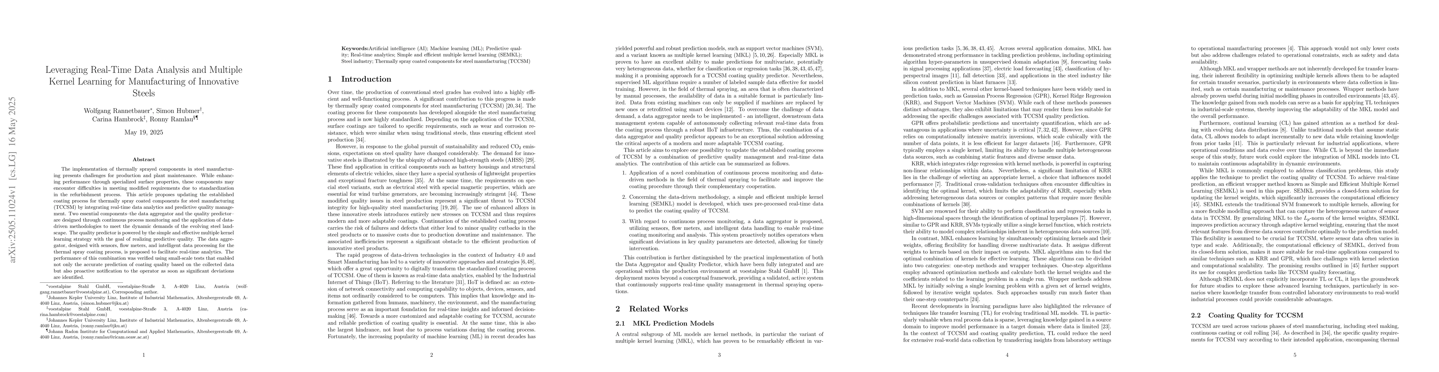 Thumbnail for Leveraging Real-Time Data Analysis and Multiple Kernel Learning for
  Manufacturing of Innovative Steels