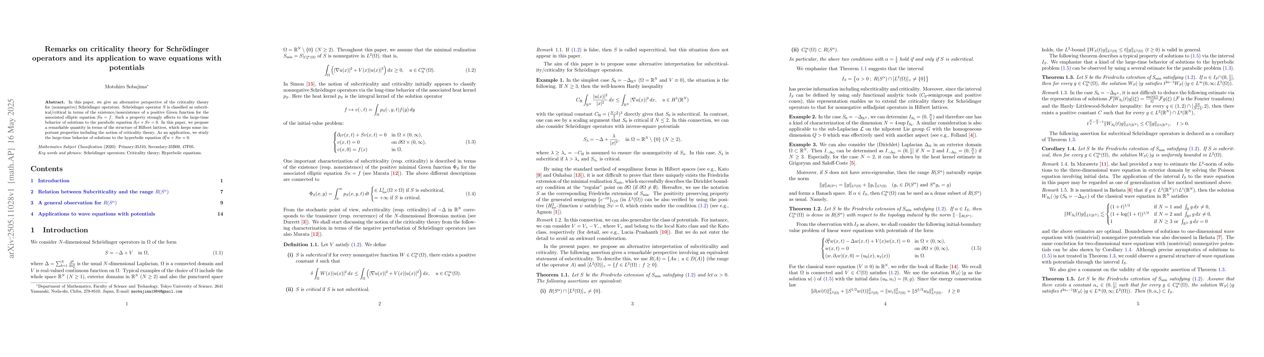 Thumbnail for Remarks on criticality theory for Schrödinger operators and its
  application to wave equations with potentials