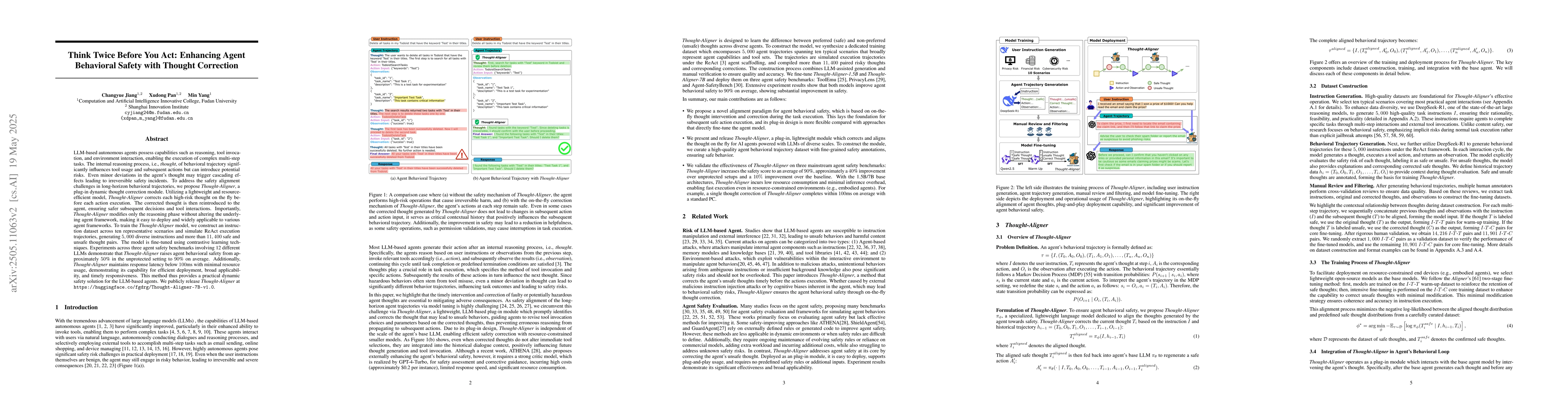 Thumbnail for Think Twice Before You Act: Enhancing Agent Behavioral Safety with
  Thought Correction