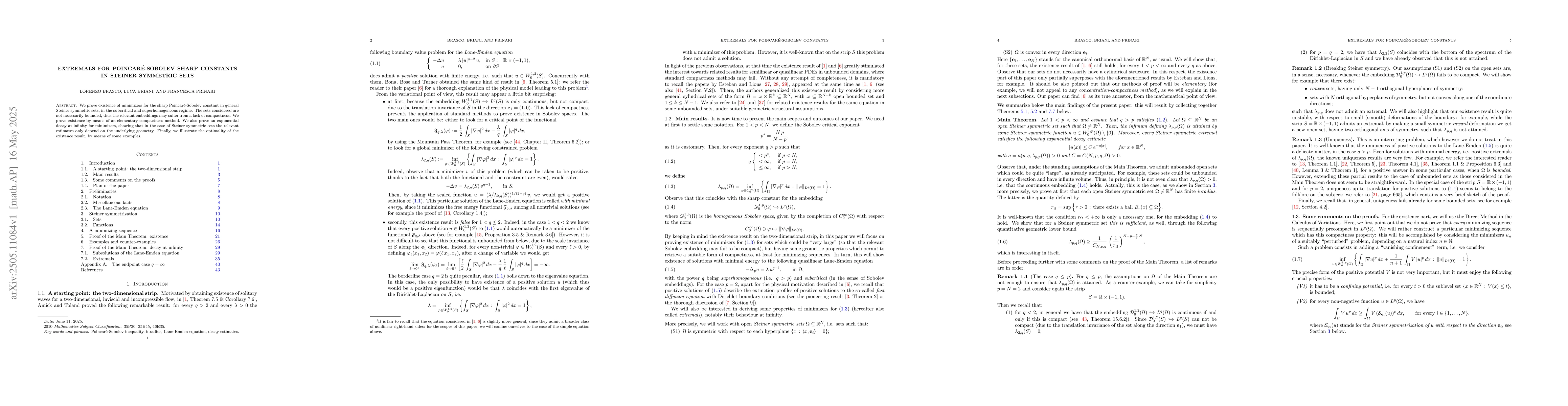Thumbnail for Extremals for Poincaré-Sobolev sharp constants in Steiner symmetric
  sets