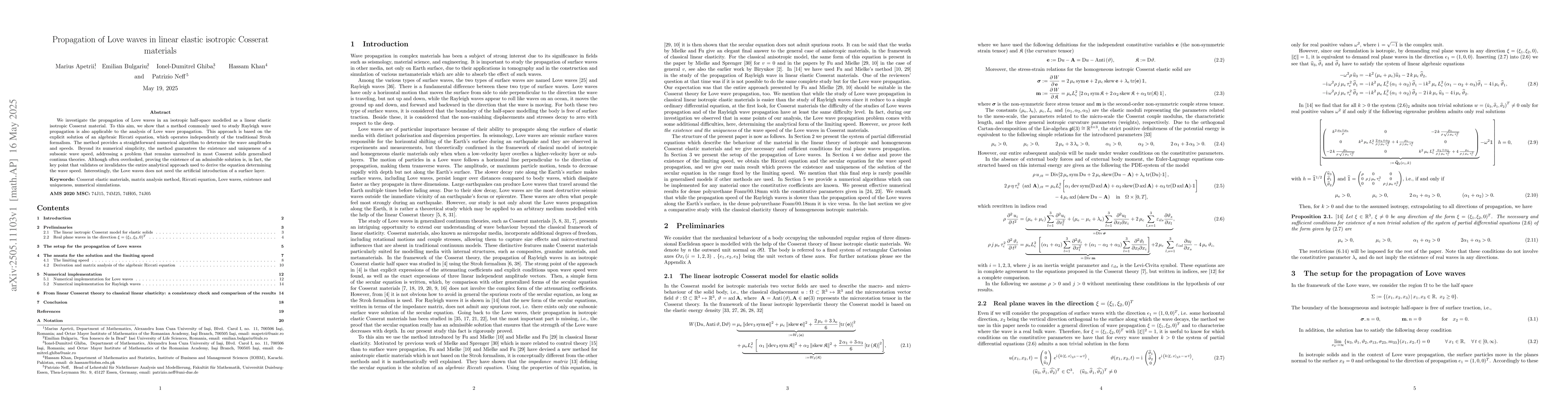 Thumbnail for Propagation of Love waves in linear elastic isotropic Cosserat materials