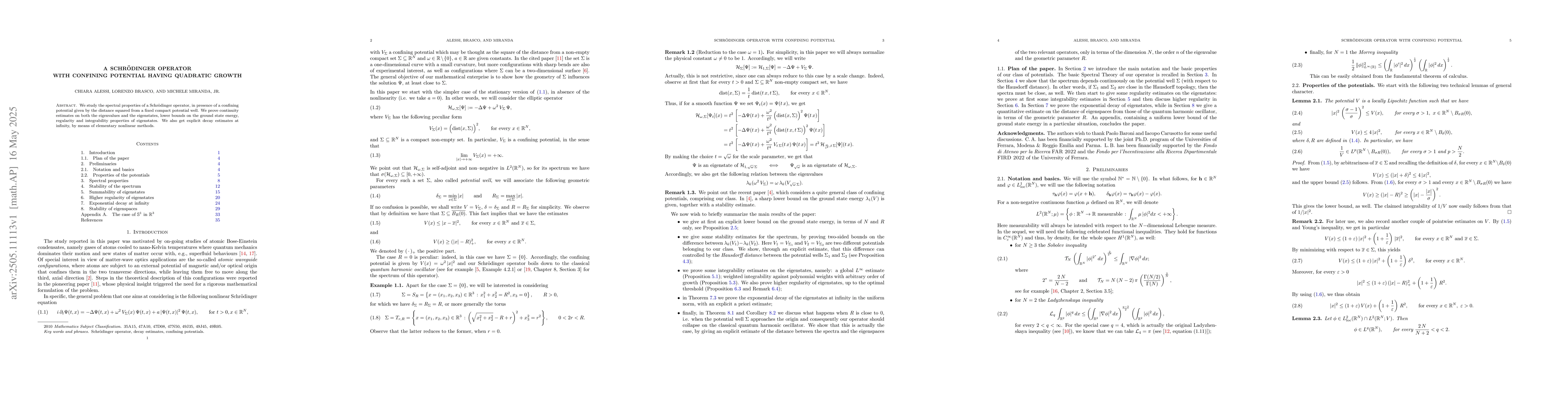 Thumbnail for A Schrödinger operator with confining potential having quadratic
  growth