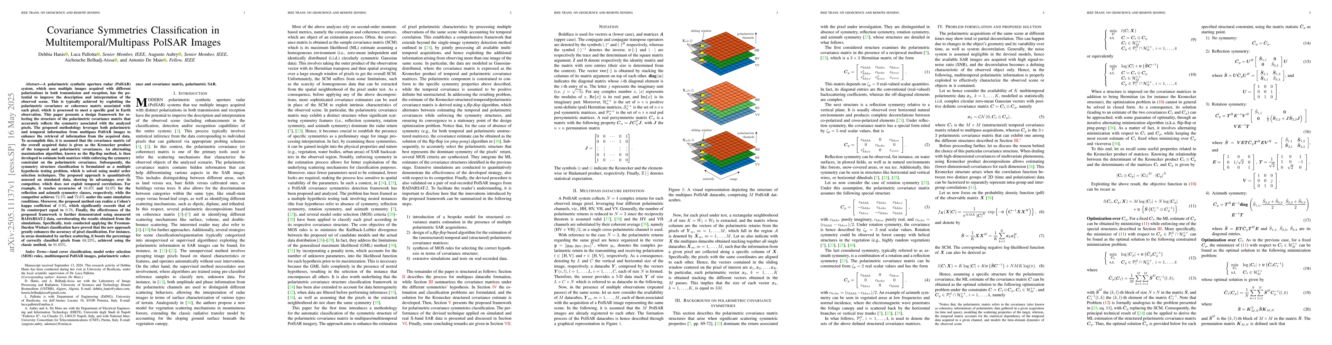 Thumbnail for Covariance Symmetries Classification in Multitemporal/Multipass PolSAR
  Images
