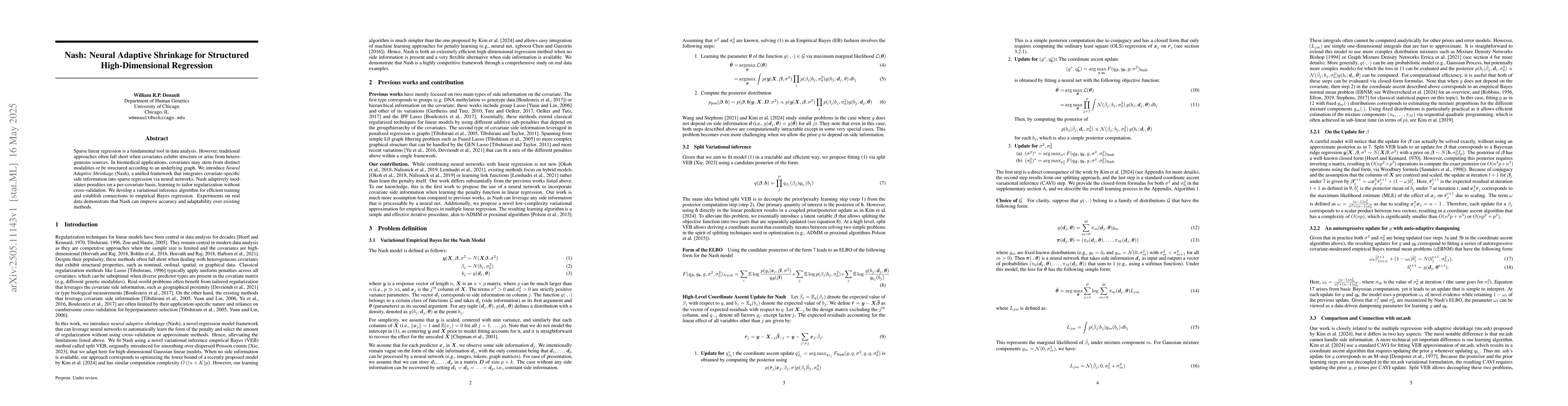 Thumbnail for Nash: Neural Adaptive Shrinkage for Structured High-Dimensional
  Regression