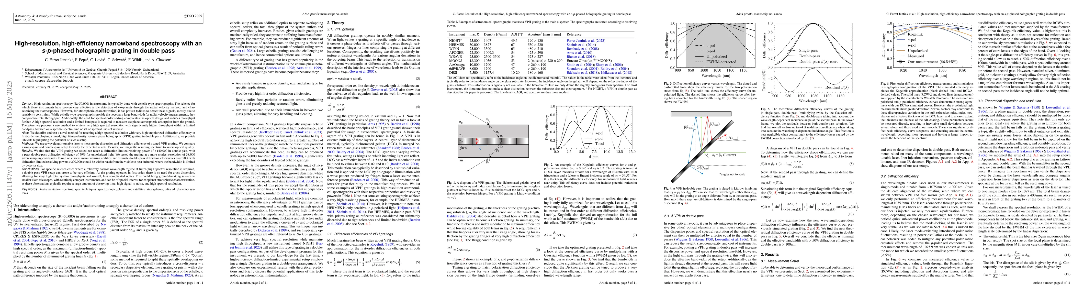 Thumbnail for High-resolution, high-efficiency narrowband spectroscopy with an
  s-p-phased holographic grating in double pass