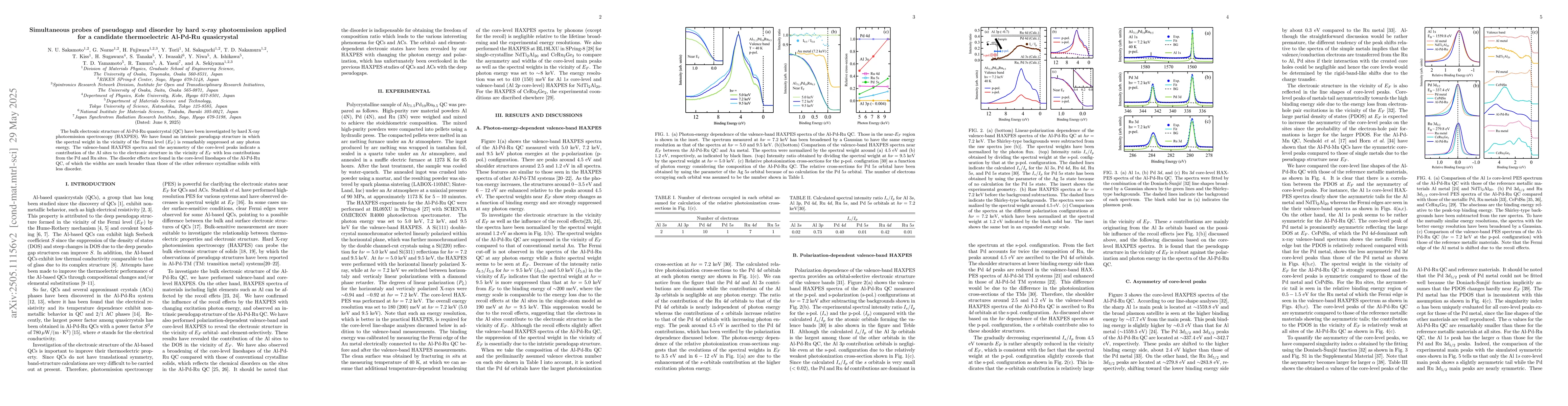 Thumbnail for Simultaneous probes of pseudogap and disorder by hard x-ray
  photoemission applied for a candidate thermoelectric Al-Pd-Ru quasicrystal