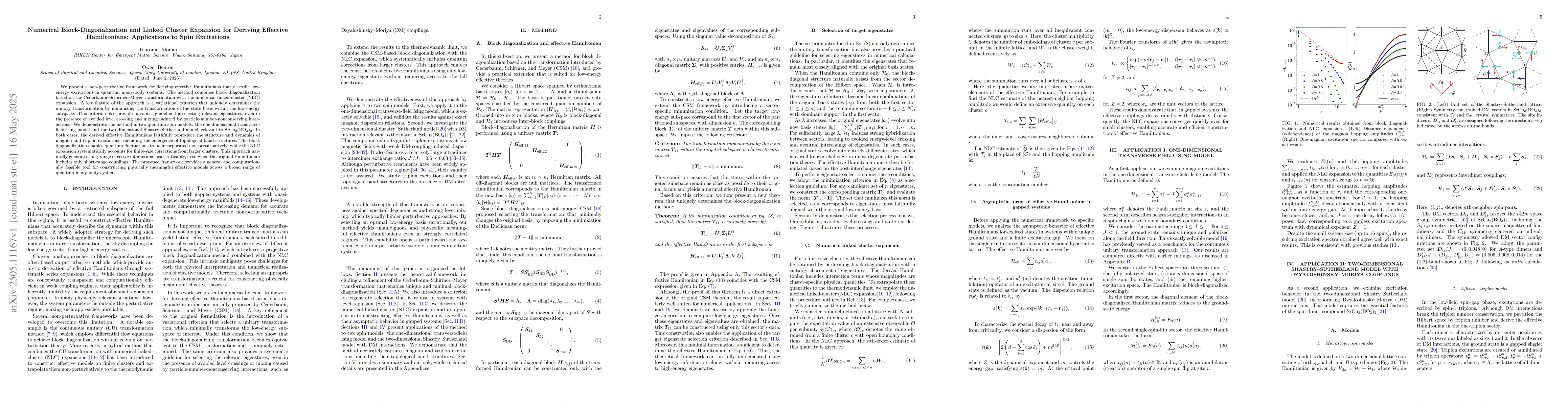 Thumbnail for Numerical Block-Diagonalization and Linked Cluster Expansion for
  Deriving Effective Hamiltonians: Applications to Spin Excitations