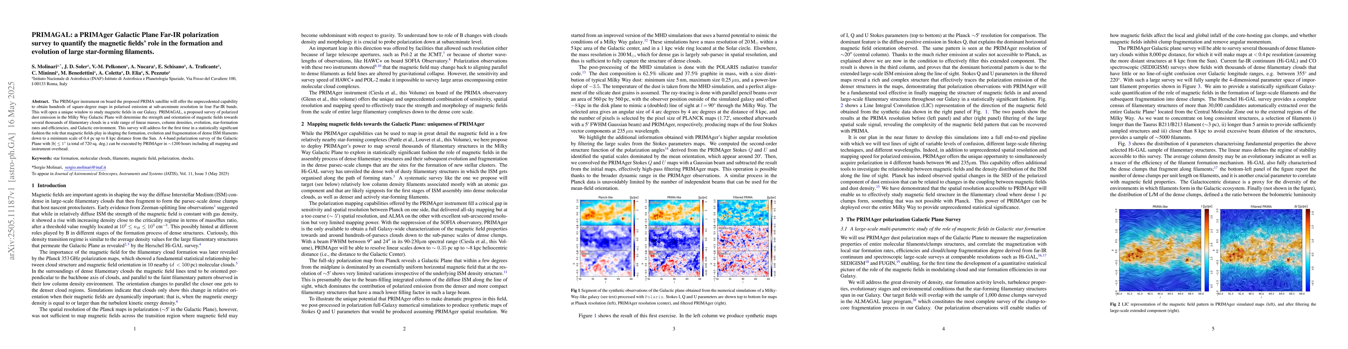 Thumbnail for PRIMAGAL: a PRIMAger Galactic Plane Far-IR polarization survey to
  quantify the magnetic fields' role in the formation and evolution of large
  star-forming filaments