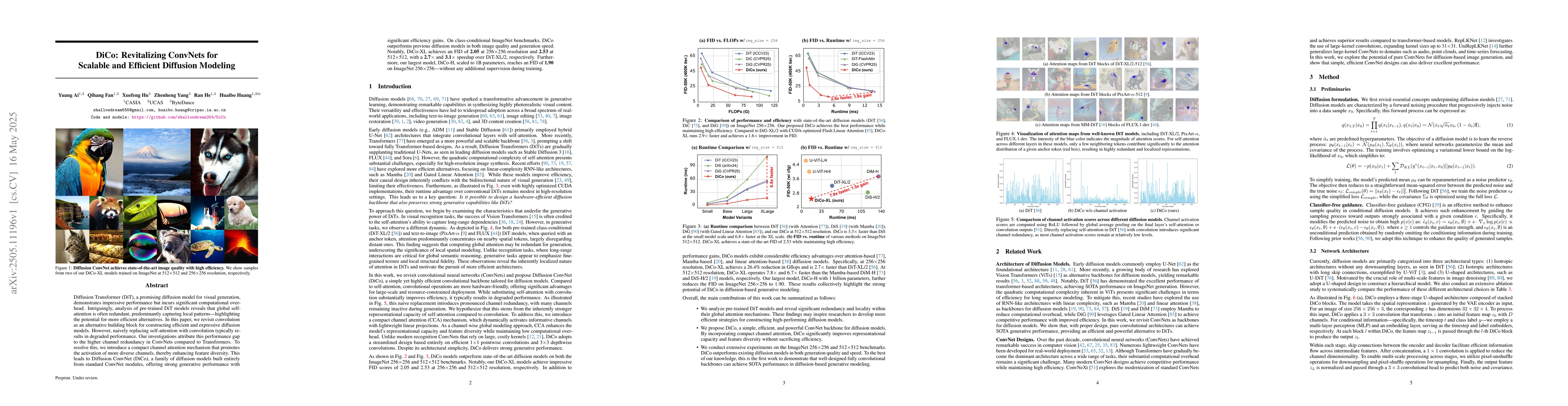 Thumbnail for DiCo: Revitalizing ConvNets for Scalable and Efficient Diffusion
  Modeling