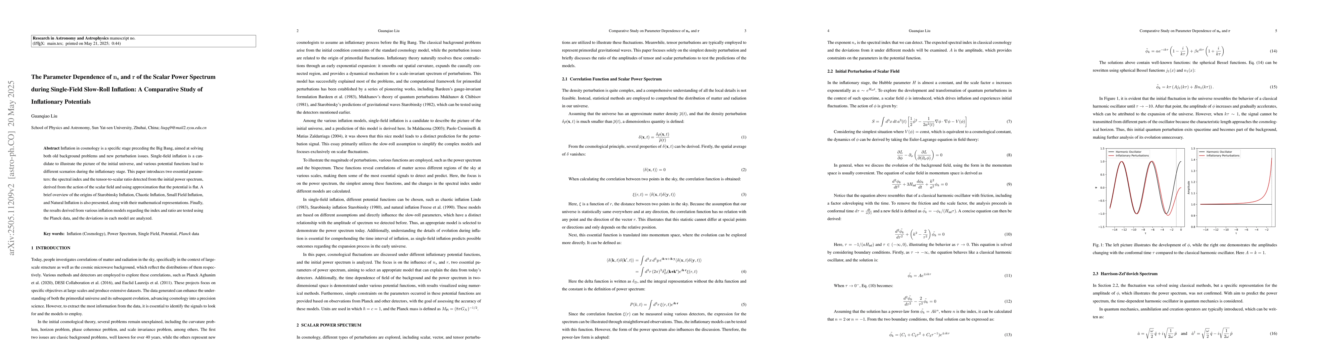 Thumbnail for The Parameter Dependence of $\mathbf{n_{s}}$ and $\mathbf{r}$ of the
  Scalar Power Spectrum during Single-Field Slow-Roll Inflation: A Comparative
  Study of Inflationary Potentials